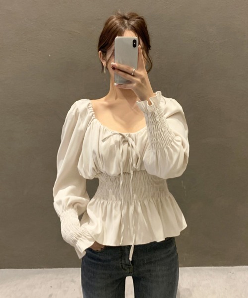 Miniministore(ミニミニストア)の「ウエストシャーリングブラウス レディース(シャツ/ブラウス・レディース・アイボリー/ブルー・M/L)」の10枚目の写真