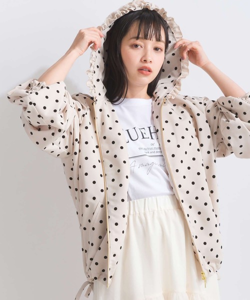 PICCIN PERLA（ピッチンペルラ）の「フリル付きフードフロッキードットパーカー（パーカー・レディース・ベージュ/ブラック/オフホワイト・M）」の3枚目の写真