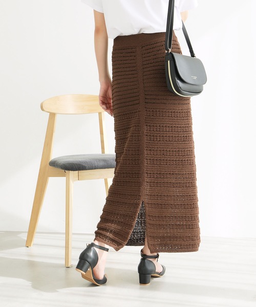 ROPE' PICNIC（ロペピクニック）の「セットアップ対応/透かし編みテープヤーンIラインニットスカート（スカート・レディース・ブラウン系その他2/ブラック系その他/ホワイト系その他5・40/38）」の3枚目の写真