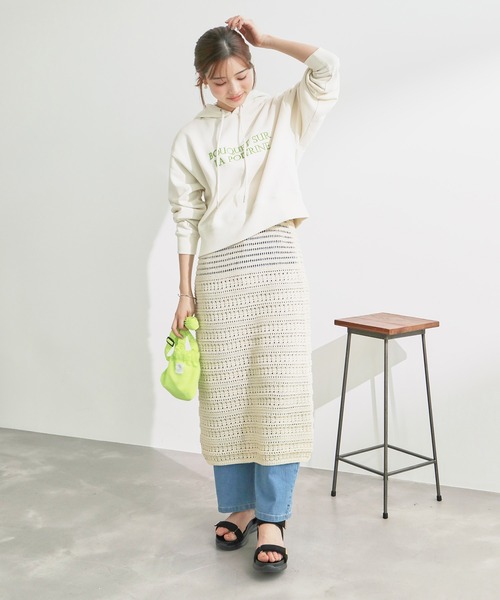 セール】セットアップ対応/透かし編みテープヤーンIラインニット