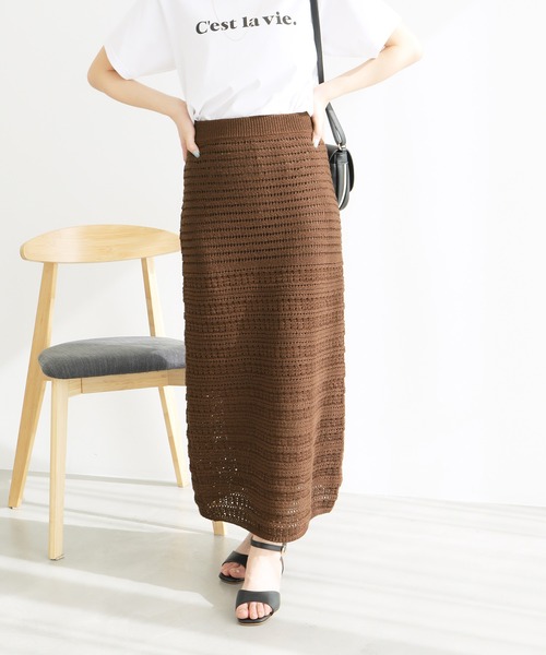 ROPE' PICNIC（ロペピクニック）の「セットアップ対応/透かし編みテープヤーンIラインニットスカート（スカート・レディース・ブラウン系その他2/ブラック系その他/ホワイト系その他5・40/38）」の19枚目の写真