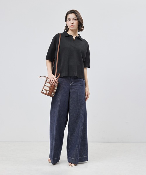 ROPE'（ロペ）の「リネンライクスキッパー半袖トップス（ニット/セーター・レディース・ネイビー/オフホワイト・FREE）」の5枚目の写真