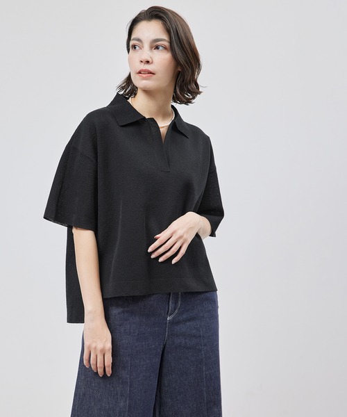 ROPE'（ロペ）の「リネンライクスキッパー半袖トップス（ニット/セーター・レディース・ネイビー/オフホワイト・FREE）」の6枚目の写真