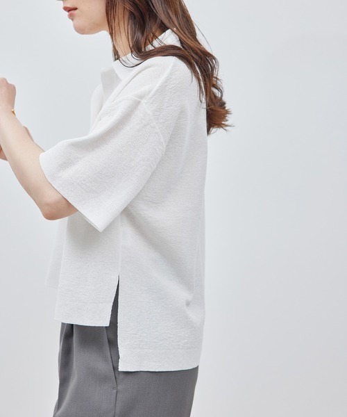 ROPE'（ロペ）の「リネンライクスキッパー半袖トップス（ニット/セーター・レディース・ネイビー/オフホワイト・FREE）」の8枚目の写真
