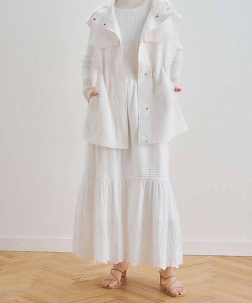 Droite lautreamont（ドロワットロートレアモン）の「カット刺しゅうティアードスカート≪洗濯機で洗える≫（スカート・レディース・オフホワイト/ブラック・M/S）」の8枚目の写真