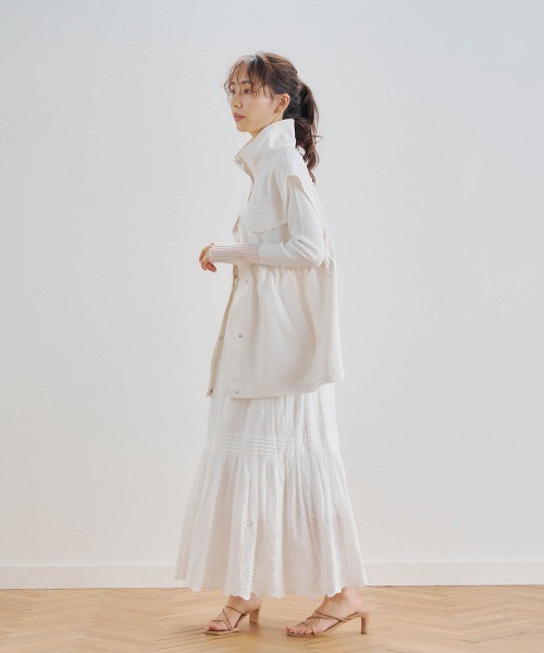 Droite lautreamont（ドロワットロートレアモン）の「カット刺しゅうティアードスカート≪洗濯機で洗える≫（スカート・レディース・オフホワイト/ブラック・M/S）」の6枚目の写真