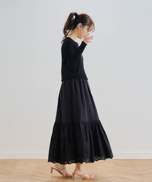 Droite lautreamont（ドロワットロートレアモン）の「カット刺しゅうティアードスカート≪洗濯機で洗える≫（スカート・レディース・オフホワイト/ブラック・M/S）」の13枚目の写真