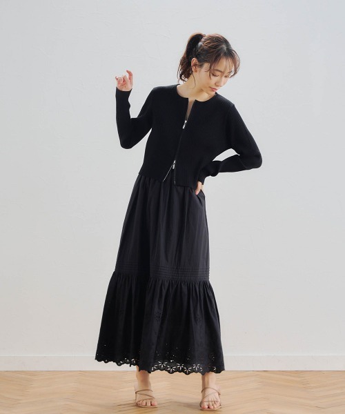 Droite lautreamont（ドロワットロートレアモン）の「カット刺しゅうティアードスカート≪洗濯機で洗える≫（スカート・レディース・オフホワイト/ブラック・M/S）」の12枚目の写真