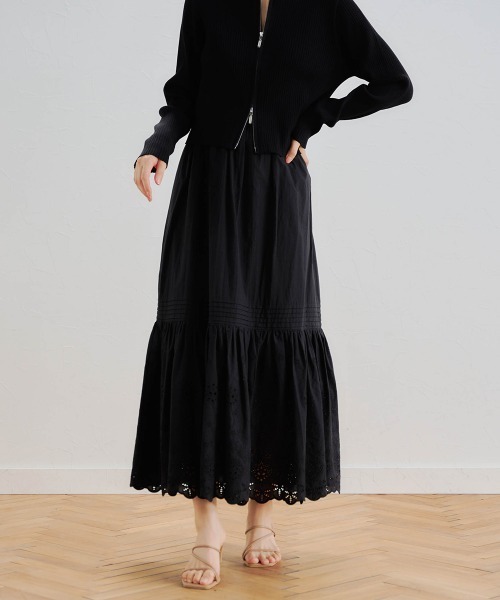 Droite lautreamont（ドロワットロートレアモン）の「カット刺しゅうティアードスカート≪洗濯機で洗える≫（スカート・レディース・オフホワイト/ブラック・M/S）」の15枚目の写真