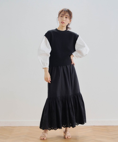 ドロワットロートレアモン（Droite lautreamont）/カット刺しゅうティアードスカート≪洗濯機で洗える≫ Droite lautreamont（ドロワットロートレアモン）の「カット刺しゅう