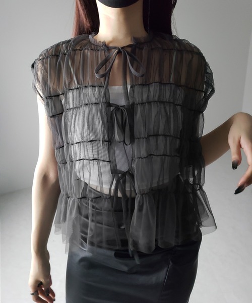 m×e  チュールトップス リボンオフショルチュールTOPS(M IVORY): トップス｜PMbox