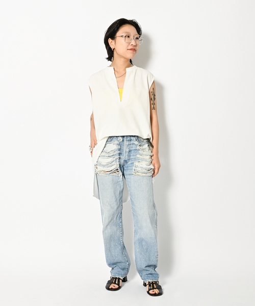 CITYSHOP(シティーショップ)の「《追加》KEY NECK N-SL Tシャツ(Tシャツ/カットソー・レディース・ブラック/ホワイト・FREE)」の14枚目の写真