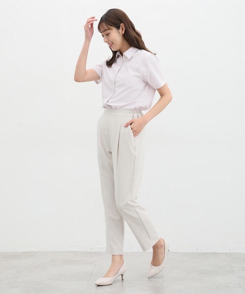 Honeys（ハニーズ）の「半袖スキッパーシャツ（ビジネスシャツ・レディース・ホワイト×グレー/ライトブルー/ピンク系その他/ホワイト/ブルー系その他・S/M/L/LL/3L）」の12枚目の写真