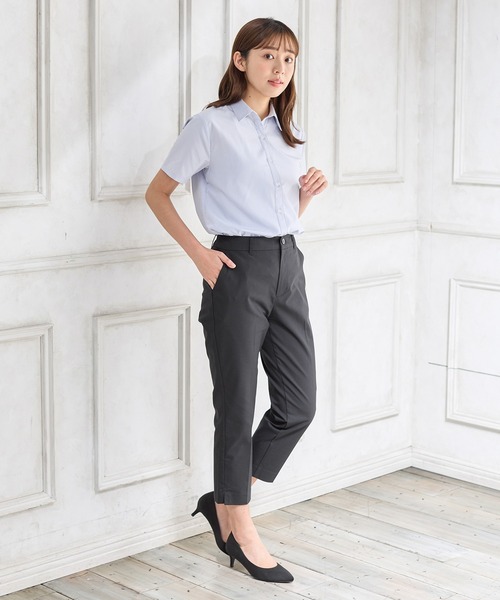 Honeys（ハニーズ）の「半袖スキッパーシャツ（ビジネスシャツ・レディース・ホワイト×グレー/ライトブルー/ピンク系その他/ホワイト/ブルー系その他・S/M/L/LL/3L）」の14枚目の写真