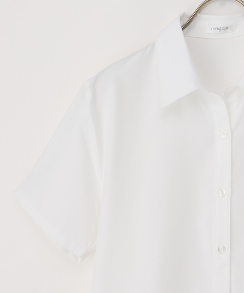 Honeys（ハニーズ）の「半袖スキッパーシャツ（ビジネスシャツ・レディース・ホワイト×グレー/ライトブルー/ピンク系その他/ホワイト/ブルー系その他・S/M/L/LL/3L）」の17枚目の写真