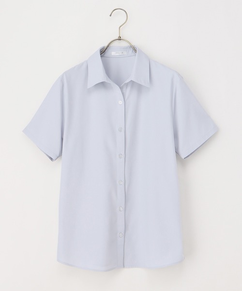 Honeys（ハニーズ）の「半袖スキッパーシャツ（ビジネスシャツ・レディース・ホワイト×グレー/ライトブルー/ピンク系その他/ホワイト/ブルー系その他・S/M/L/LL/3L）」の18枚目の写真