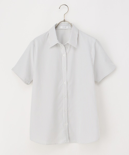 Honeys（ハニーズ）の「半袖スキッパーシャツ（ビジネスシャツ・レディース・ホワイト×グレー/ライトブルー/ピンク系その他/ホワイト/ブルー系その他・S/M/L/LL/3L）」の20枚目の写真