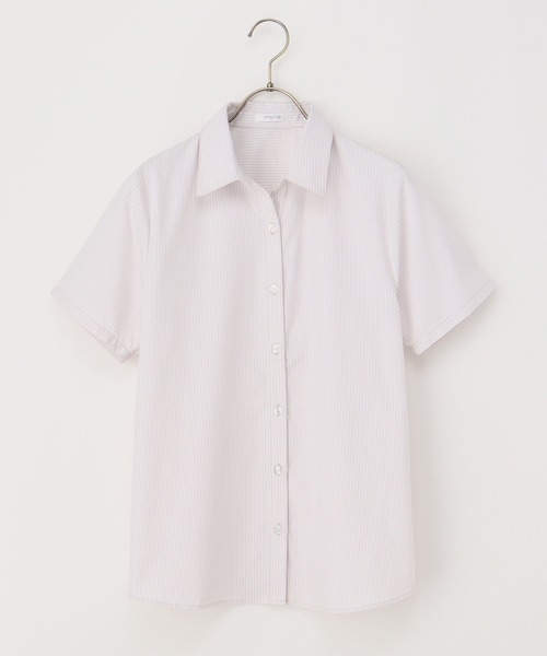 Honeys（ハニーズ）の「半袖スキッパーシャツ（ビジネスシャツ・レディース・ホワイト×グレー/ライトブルー/ピンク系その他/ホワイト/ブルー系その他・S/M/L/LL/3L）」の22枚目の写真