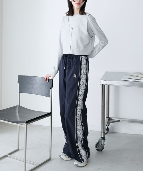 セール】【forksy.】レースシアーライントラックパンツ（その他