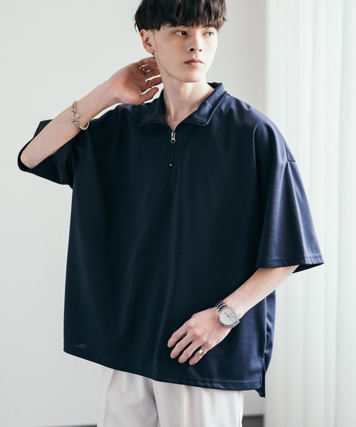 Rocky Monroe（ロッキーモンロー）の「オーバーサイズ接触冷感ポンチハーフジップTシャツ（Tシャツ/カットソー・メンズ・ネイビー/チャコール/ホワイト/グレー/ブラック・M/XL/L）」の5枚目の写真