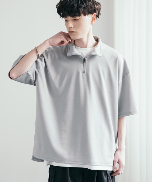 Rocky Monroe（ロッキーモンロー）の「オーバーサイズ接触冷感ポンチハーフジップTシャツ（Tシャツ/カットソー・メンズ・ネイビー/チャコール/ホワイト/グレー/ブラック・M/XL/L）」の3枚目の写真
