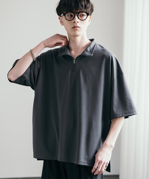 Rocky Monroe（ロッキーモンロー）の「オーバーサイズ接触冷感ポンチハーフジップTシャツ（Tシャツ/カットソー・メンズ・ネイビー/チャコール/ホワイト/グレー/ブラック・M/XL/L）」の4枚目の写真