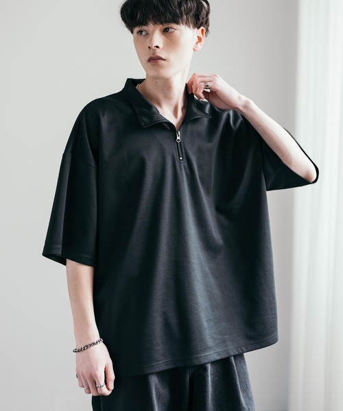 Rocky Monroe（ロッキーモンロー）の「オーバーサイズ接触冷感ポンチハーフジップTシャツ（Tシャツ/カットソー・メンズ・ネイビー/チャコール/ホワイト/グレー/ブラック・M/XL/L）」の2枚目の写真