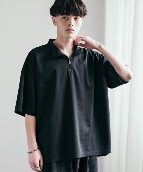 Rocky Monroe（ロッキーモンロー）の「オーバーサイズ接触冷感ポンチハーフジップTシャツ（Tシャツ/カットソー・メンズ・ネイビー/チャコール/ホワイト/グレー/ブラック・M/XL/L）」の9枚目の写真