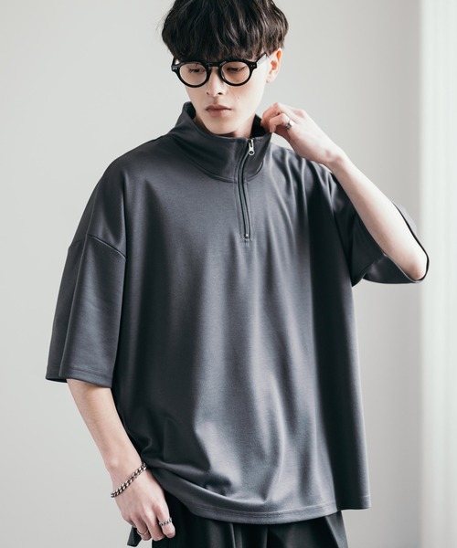 Rocky Monroe（ロッキーモンロー）の「オーバーサイズ接触冷感ポンチハーフジップTシャツ（Tシャツ/カットソー・メンズ・ネイビー/チャコール/ホワイト/グレー/ブラック・M/XL/L）」の15枚目の写真