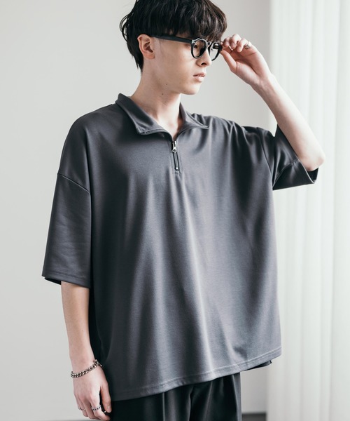 Rocky Monroe（ロッキーモンロー）の「オーバーサイズ接触冷感ポンチハーフジップTシャツ（Tシャツ/カットソー・メンズ・ネイビー/チャコール/ホワイト/グレー/ブラック・M/XL/L）」の16枚目の写真