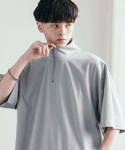 Rocky Monroe（ロッキーモンロー）の「オーバーサイズ接触冷感ポンチハーフジップTシャツ（Tシャツ/カットソー・メンズ・ネイビー/チャコール/ホワイト/グレー/ブラック・M/XL/L）」の11枚目の写真