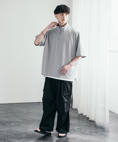 Rocky Monroe（ロッキーモンロー）の「オーバーサイズ接触冷感ポンチハーフジップTシャツ（Tシャツ/カットソー・メンズ・ネイビー/チャコール/ホワイト/グレー/ブラック・M/XL/L）」の12枚目の写真