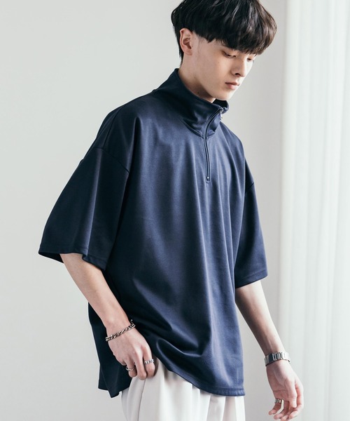 Rocky Monroe（ロッキーモンロー）の「オーバーサイズ接触冷感ポンチハーフジップTシャツ（Tシャツ/カットソー・メンズ・ネイビー/チャコール/ホワイト/グレー/ブラック・M/XL/L）」の21枚目の写真