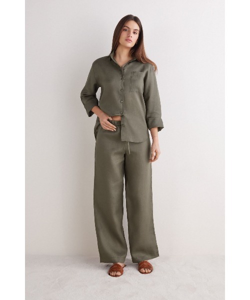 Intimissimi(インティミッシミ)の「リネンファブリック ドローストリング ロングパンツ(その他パンツ・レディース・サンドベージュ/インディゴブルー/ホワイト/スカイブルー/ブラック/カーキ/ピンクベージュ・M/S/L)」の4枚目の写真
