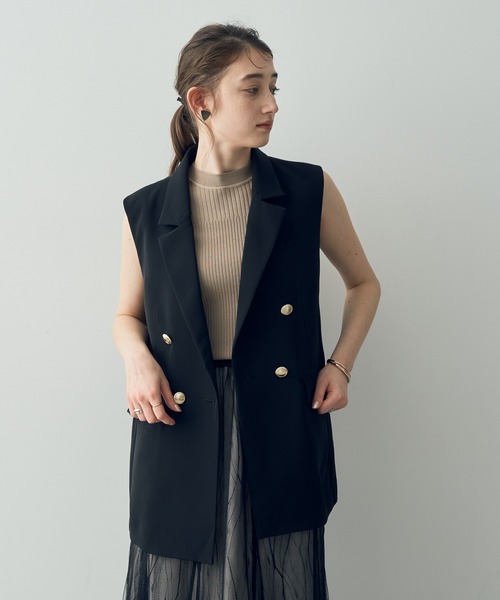 YECCA VECCA（イェッカヴェッカ）の「テーラードジレジャケット（ベスト・レディース・アイボリー/ブラック・FREE）」の2枚目の写真