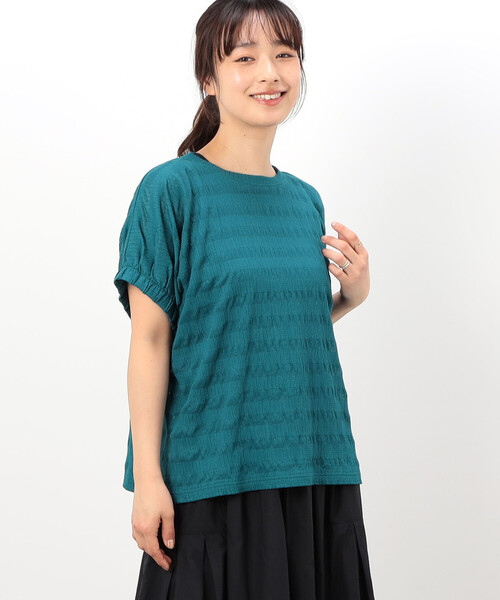 ONIGIRI(オニギリ)の「シアーボーダー ドルマンスリーブTシャツ(Tシャツ/カットソー・レディース・イエロー/ネイビー/ターコイズブルー/ホワイト・FREE)」の3枚目の写真