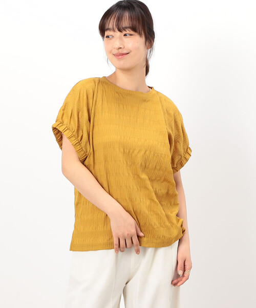 ONIGIRI(オニギリ)の「シアーボーダー ドルマンスリーブTシャツ(Tシャツ/カットソー・レディース・イエロー/ネイビー/ターコイズブルー/ホワイト・FREE)」の10枚目の写真