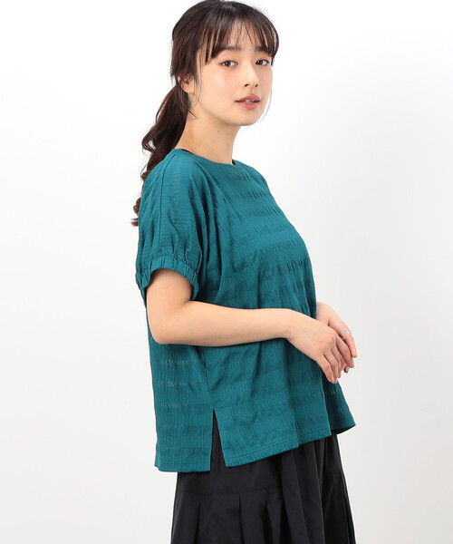 ONIGIRI(オニギリ)の「シアーボーダー ドルマンスリーブTシャツ(Tシャツ/カットソー・レディース・イエロー/ネイビー/ターコイズブルー/ホワイト・FREE)」の14枚目の写真