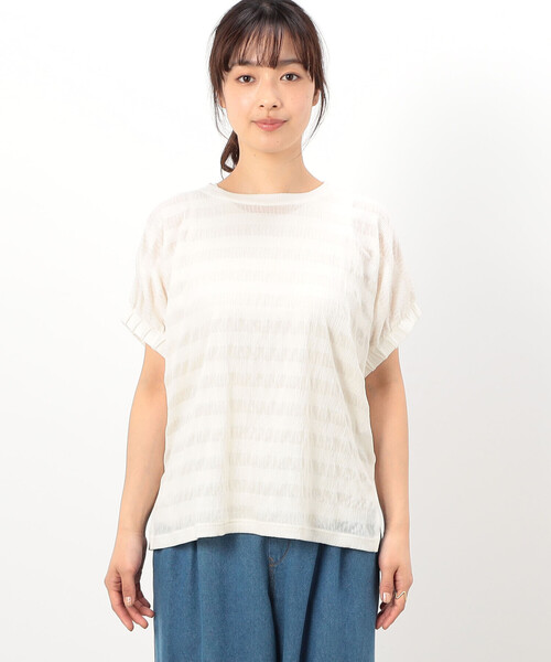 ONIGIRI(オニギリ)の「シアーボーダー ドルマンスリーブTシャツ(Tシャツ/カットソー・レディース・イエロー/ネイビー/ターコイズブルー/ホワイト・FREE)」の15枚目の写真
