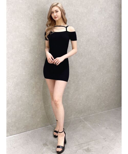 GYDA(ジェイダ)の「デコルテストラップラインニットワンピース(ワンピース・レディース・ベージュ/ブラック・FREE)」の12枚目の写真