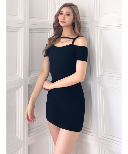 GYDA(ジェイダ)の「デコルテストラップラインニットワンピース(ワンピース・レディース・ベージュ/ブラック・FREE)」の9枚目の写真