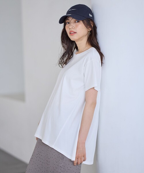 ANY(エニィ)の「【汗ジミ防止加工】シルケットスムースバックギャザーチュニック(Tシャツ/カットソー・レディース・ホワイト系/グレー系/ライトグレー系/ピンク系/ブラック系・4)」の8枚目の写真