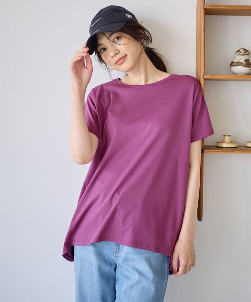 ANY(エニィ)の「【汗ジミ防止加工】シルケットスムースバックギャザーチュニック(Tシャツ/カットソー・レディース・ホワイト系/グレー系/ライトグレー系/ピンク系/ブラック系・4)」の12枚目の写真