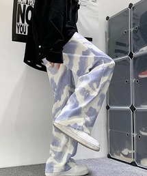 【Bz】【WARAIJOGO(ワライジョーゴ)】ペンキペイント風デザインワイドストレートパンツ