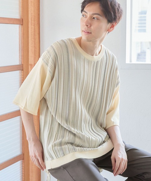 LAKOLE(ラコレ)の「3DニットTシャツ / 127459(ニット/セーター・メンズ・ブラック/グリーン/サンドグレー・MEDIUM/LARGE)」の1枚目の写真