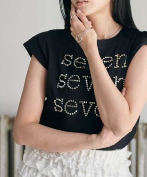 solleim(ソルレム)の「シルバースタッズロゴTシャツ(Tシャツ/カットソー・レディース・オフホワイト/ブラック・M)」の4枚目の写真