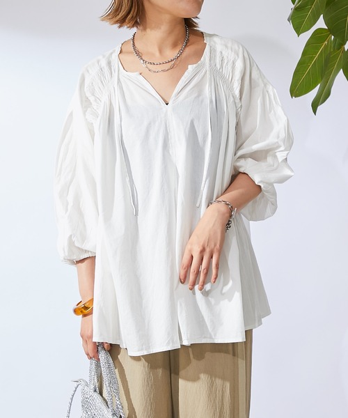 un dix cors（アンディコール）の「ギャザーブラウス（シャツ/ブラウス・レディース・オフホワイト/ブラック/ミント・FREE）」の4枚目の写真