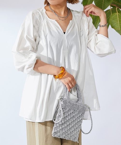 un dix cors（アンディコール）の「ギャザーブラウス（シャツ/ブラウス・レディース・オフホワイト/ブラック/ミント・FREE）」の5枚目の写真