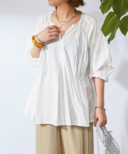 un dix cors（アンディコール）の「ギャザーブラウス（シャツ/ブラウス・レディース・オフホワイト/ブラック/ミント・FREE）」の8枚目の写真