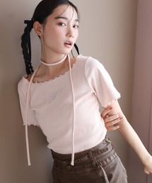 one after another NICE CLAUP | チョーカー付き/ラインストーンTシャツ(Tシャツ/カットソー)